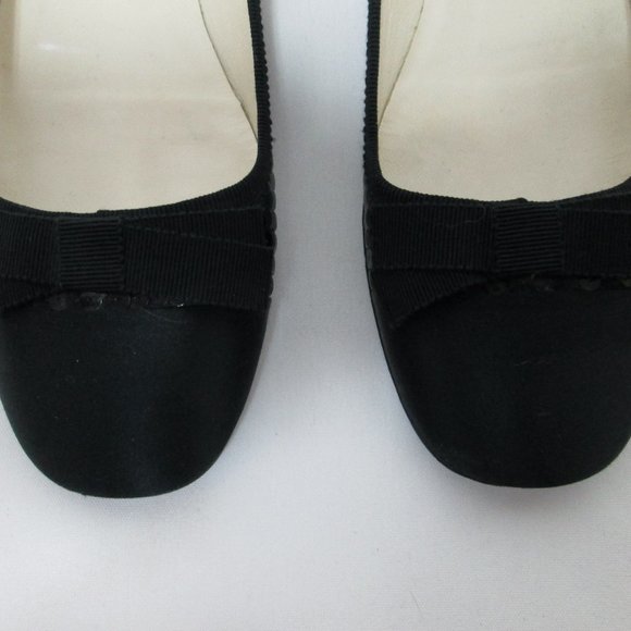 PRADA Vintage black Sequin Satin Leather flats with bow Italy slides Size 37 7 - Picture 4 of 14